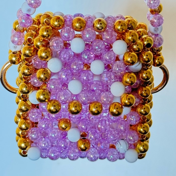 Mini Gold, Purple, & White Beaded Purse - Picture 3 of 7